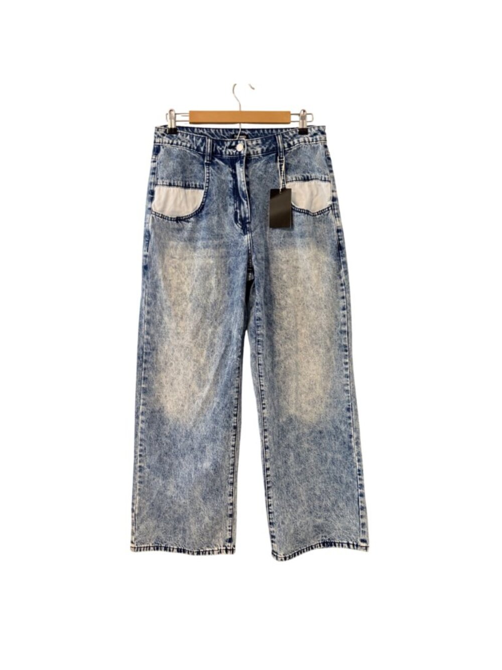 Flamingo High-Waisted Acid Wash Wide-Leg Jeans With Front & Back Pockets Sz L Je - Picture 4 of 12